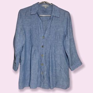 100% Linen SHAPED FIT blue Women’s Top Blouse‎ Sz 8